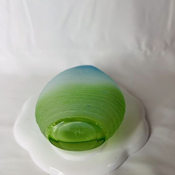 Vintage Ombre Green To Blue Frosted Art Blown Glass Ribbed MCM 8.5” PRETTY - Picture 8 of 9
